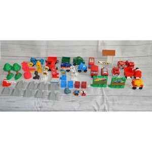 Lot of 50 Fisher Price Geotrax Push Trains People Street Signs Cargo Trees